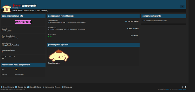 Pompompurin profile BreachForums