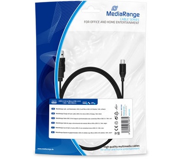 MediaRange Charge and sync cable, USB 2.0 to micro USB 2.0 B plug, 1.8m, black
