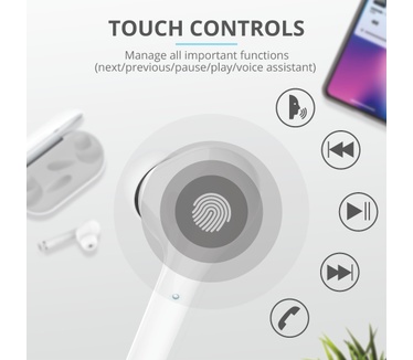 Trust Nika Touch Bluetooth Wireless Earphones (Wit)