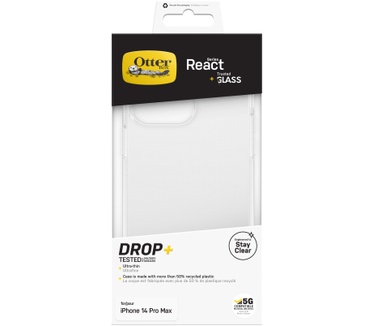 Otterbox OtterBox Drop Protection-bundel voor iPhone 14 Pro Max; React doorzichtige behuizing getest volgens militaire standaard en prestatie glazen schermbeschermer 2x antikrastechnologie