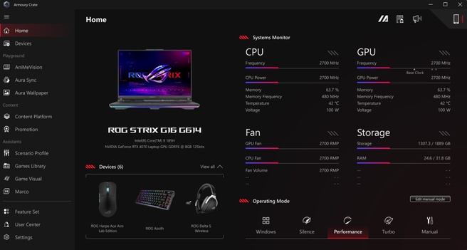 ASUS Armoury Crate operating modes