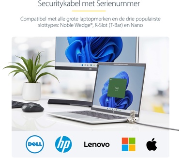 Startech.com 25-Pack Universeel Laptop Kabelslot 2m, Geserialiseerde Notebook Security Kabel, Compatibel met Noble Wedge®/Nano/K-Slot, Sleutelloos Combinatieslot