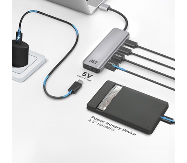 ACT USB-A hub 3.0, 2x USB-A, 2x USB-C with USB-C 5V Powerport