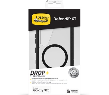 Otterbox Defender XT Series with Magnets voor Galaxy S25, Dark Side (Clear / Black) (Galaxy S25) Transparant