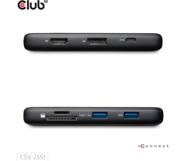Club 3D 8-1 Portable Dock USB Type-C® 10Gbps to HDMI™ and DisplayPort™ 8K30Hz PD Max.100Watt