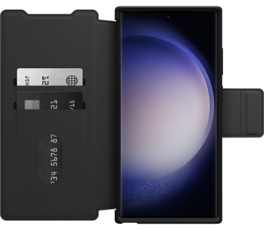 Otterbox OtterBox Strada-hoesje voor Galaxy S23 Ultra, schokbestendig, valbestendig, lederen folio met kaarthouder, 3x getest volgens militaire standaard, Zwart