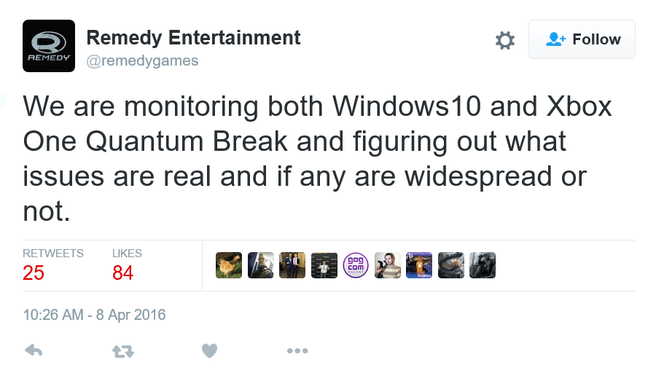 Remedy Quantum Break tweet