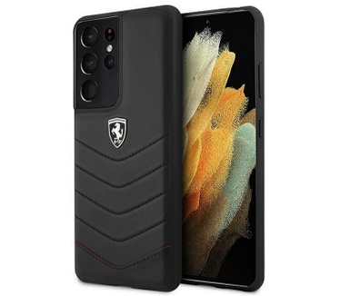Ferrari Heritage Leather Back Case Samsung Galaxy S21 Ultra Zwart Zwart