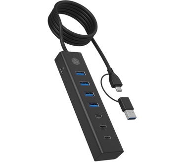 Icy Box USB 3.0 type-A/C, 7-poorts hub USB type-A/C.