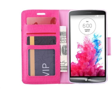 Luxe Lederen Bookcase hoesje voor de LG G3 S - Roze (LG G3 S) Roze