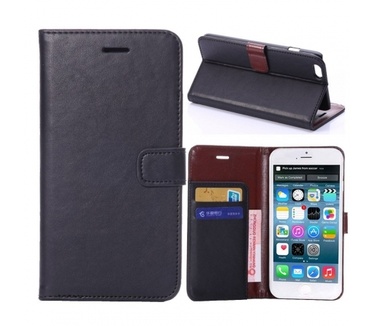 Kees Lederlook Portemonnee Hoesje iPhone 6 Plus - Zwart / Bruin