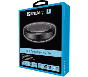 Sandberg Sandberg USB Speakerphone Pro. Soort apparaat: Telefoon, Kleur van het product: Zwart, Materiaal: Kunststof. Uitgangsvermogen: 3 W. Connectiviteitstechnologie: Bedraad, Interface: USB 2.0. Type stroombron: USB. Breedte verpakking: 100 mm, Diepte 
