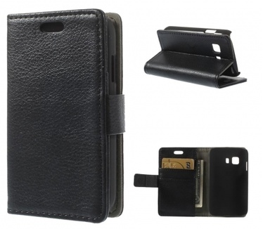 Kees Lederlook Portemonnee Hoesje Galaxy Young 2 - Zwart