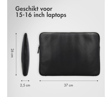 Accezz Leather Laptop hoes met rits 15-16 inch - Laptopsleeve - Zwart