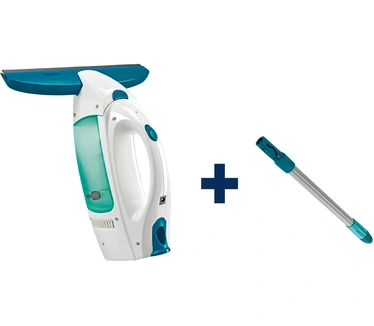 Leifheit Dry & Clean raamzuigerset met steel, 35 minuten gebruiksduur, elektrische accu raamzuiger, Click System compartibel