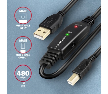 Axagon ADR-220B USB 2.0 A-M -> B-M active connecting/repeater cable 20m - Kabel - Digital/Daten