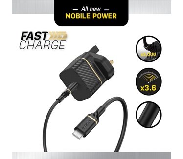 Otterbox UK Wall Charger 20W - 1X USB-C 20W USB-PD + USB C-C Cable 1m, zwart