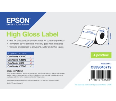 Epson High Gloss Label - Die-cut Roll: 102mm x 152mm, 800 labels