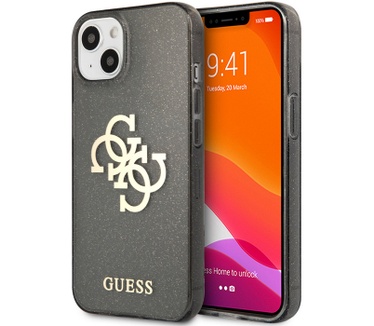 Guess 4G Logo Glitter TPU - Apple iPhone 13 Mini (5.4") - Zwart Zwart
