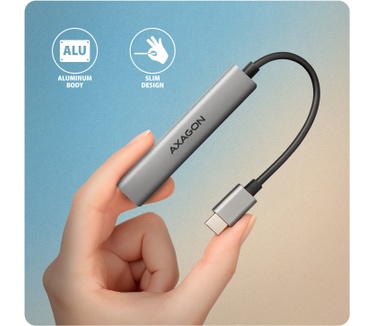 Axagon HUB USB HUE-STC, 4x USB ALU STRIP hub, 1x USB-A 5Gbps, 2x USB-A & 1x USB-C 480Mbps, kabel USB-C 12cm