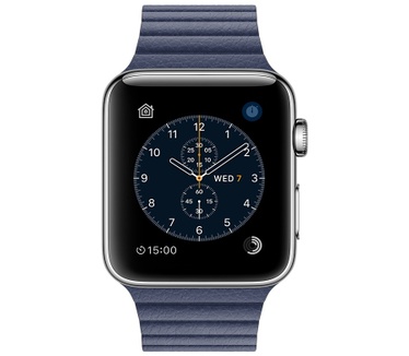 Apple Watch Series 2 (Leren bandje (L), moderne gesp, 42mm) Zilver (Blauw)