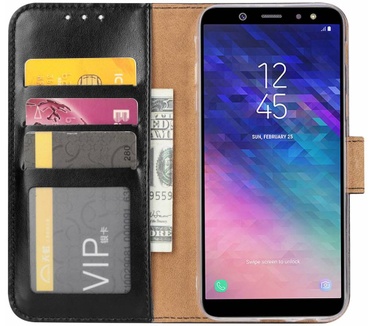 Luxe Lederen Bookcase hoesje voor de Samsung Galaxy A6 2018 - Zwart (Samsung Galaxy A6 2018) Zwart