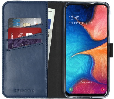 Selencia Echt Lederen Bookcase Samsung Galaxy A20e - Blauw