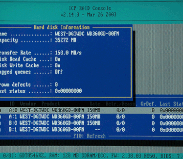 ICP Vortex GDT8546RZ BIOS - Harddisk info