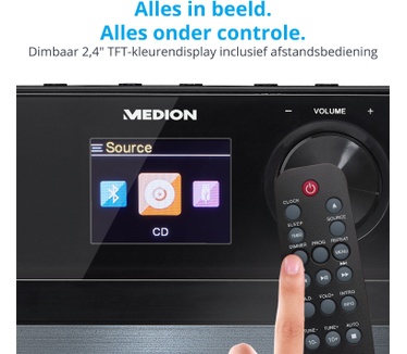 Medion DAB+ LIFE P64014 Micro-audiosysteem, 2.4'' TFT-scherm, PLL-FM, 40 voorkeuzezenders, CD-speler, Bluetooth 5.0, USB/AUX-In, 2 x 15 W RMS