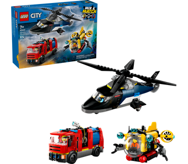 LEGO City Helikopter, brandweerauto en onderzeeër remix