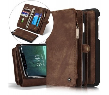 Caseme Apple iPhone X Luxe Lederen Portemonnee Hoesje - backcover Bruin