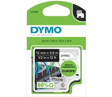 Dymo D1 -Durable Labels - Black on White - 12mm x 5.5m