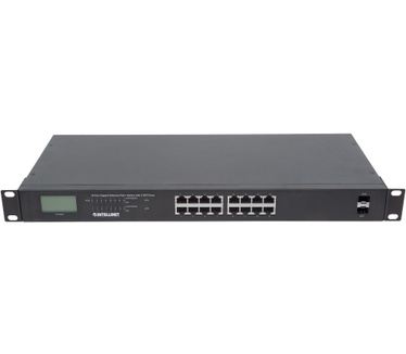 Intellinet 16-Port Gigabit Ethernet PoE+ Switch with 2 SFP Ports, LCD Display, IEEE 802.3at/af Power over Ethernet (PoE+/PoE) Compliant, 370 W, Endspan, 19" Rackmount (Euro 2-pin plug)