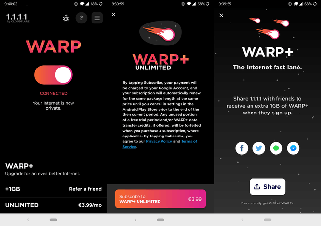 Cloudflare warp screenshots