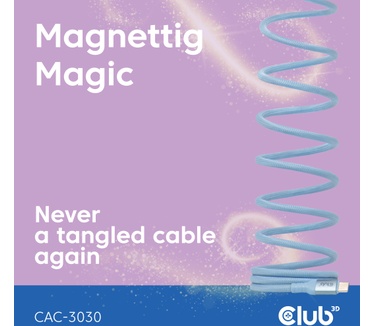 Club 3D USB-C® Magnetic-Coil 240W PD3.1 Blue Cable 2m / 6.56ft Fast Charging