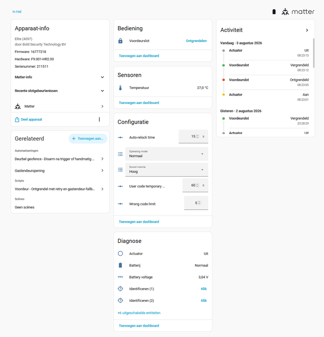 Bold Elite via Matter in Home Assistant