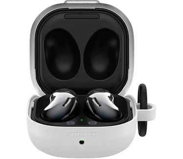 Otterbox Hard Shell-hoofdtelefoonhoes voor Galaxy Buds Live/Galaxy Buds Pro/Galaxy Buds 2, schokbestendig, valbestendig, kras- en slijtbeschermhoes , inclusief karabijnhaak, Wit/Transparant