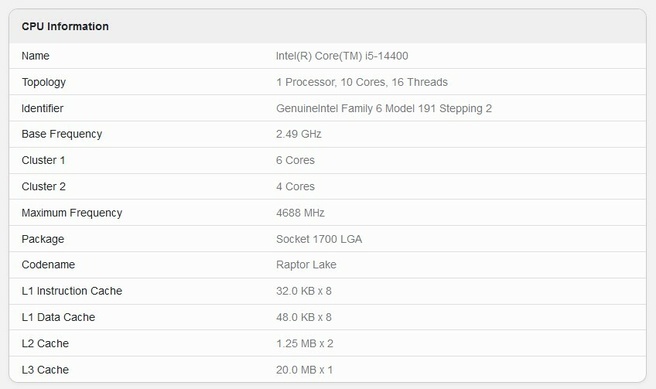 Intel Core i5-14400 in Geekbench