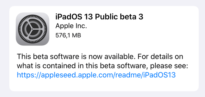 iPadOS 13 bèta 3