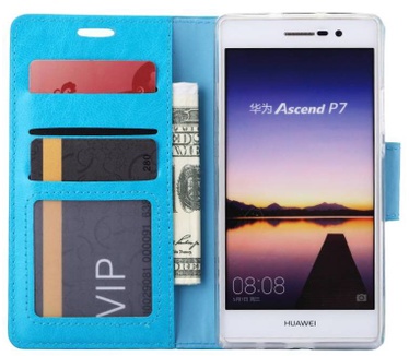 Luxe Lederen Bookcase hoesje voor de Huawei Ascend P7 - Blauw (Huawei Ascend P7) Blauw