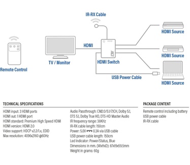 ACT AC7845 - 4K HDMI Switch 3x1