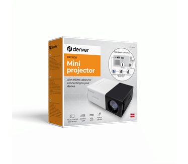 Denver Projector PR-1000 - Mini projector with included power adaptor and HDMI cables. - 320 x 240 - 30 lumens