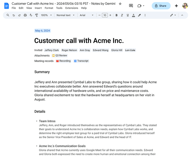 Google Meet AI-notitiefunctie take notes for me