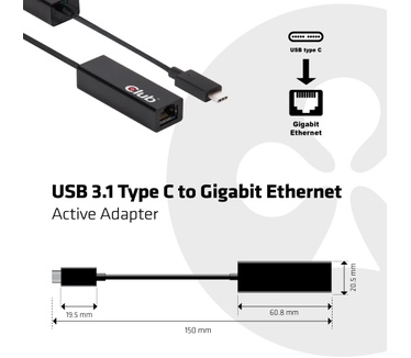 Club 3D USB 3.1 Type C naar Gigabit Ethernet Adapter Zwart