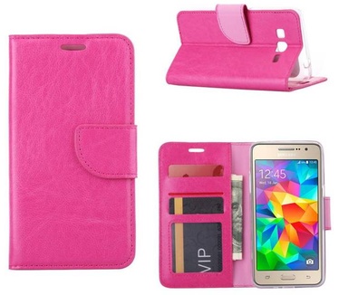 Luxe lederen Bookcase hoesje voor de Samsung Galaxy Grand Prime G530F - Roze (Samsung Galaxy Grand Prime G530F) Roze