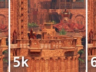 Detail van een game op 4k, 5k en 6k-resolutie (Native DLAA, geschaald)