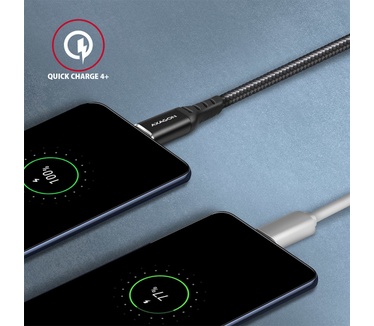 Axagon Data and charging USB 2.0 cable 1.5 m long. PD 60W, 3A. Black braided.