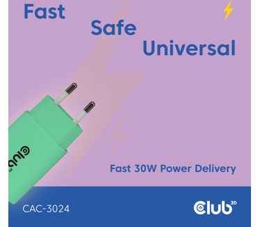 Club 3D 2-Pack USB-C® oplader 30Watt Groen