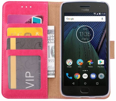 Luxe Lederen Bookcase hoesje voor de Motorola Moto G5 - Roze (Motorola Moto G5) Roze