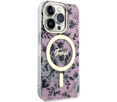 Guess Flower MagSafe Back Case - iPhone 14 Pro Max (6.7") - Roze Roze